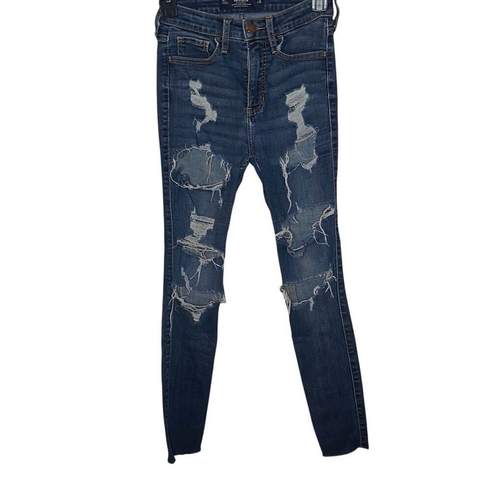 Hollister Women’s Size 24x26 Skinny Jeans Blue Medium Wash Ripped Distressed